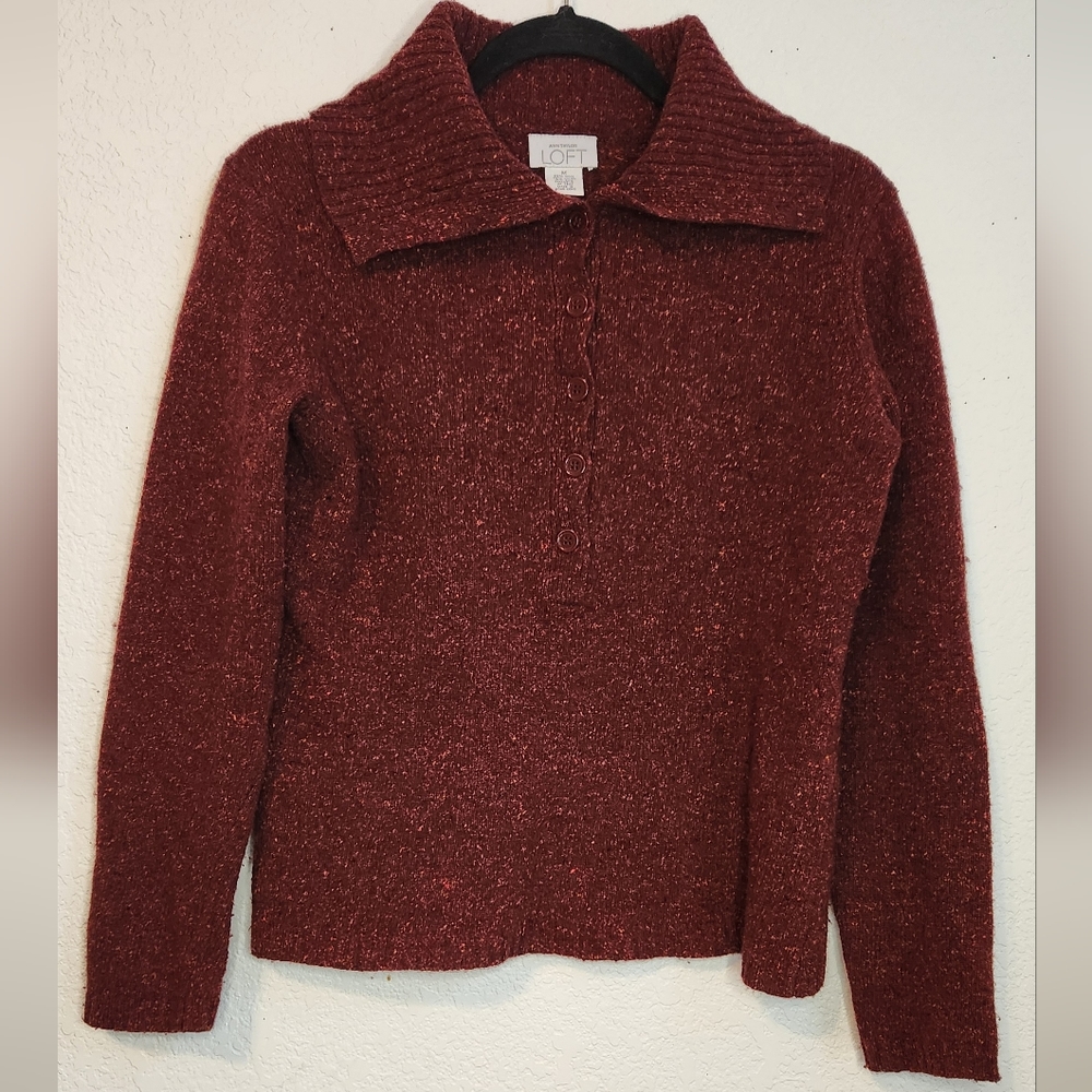 Ann Taylor Loft Wool/Nylon/Silk Blend 1/4 Button Up‎ Sweater, Size M